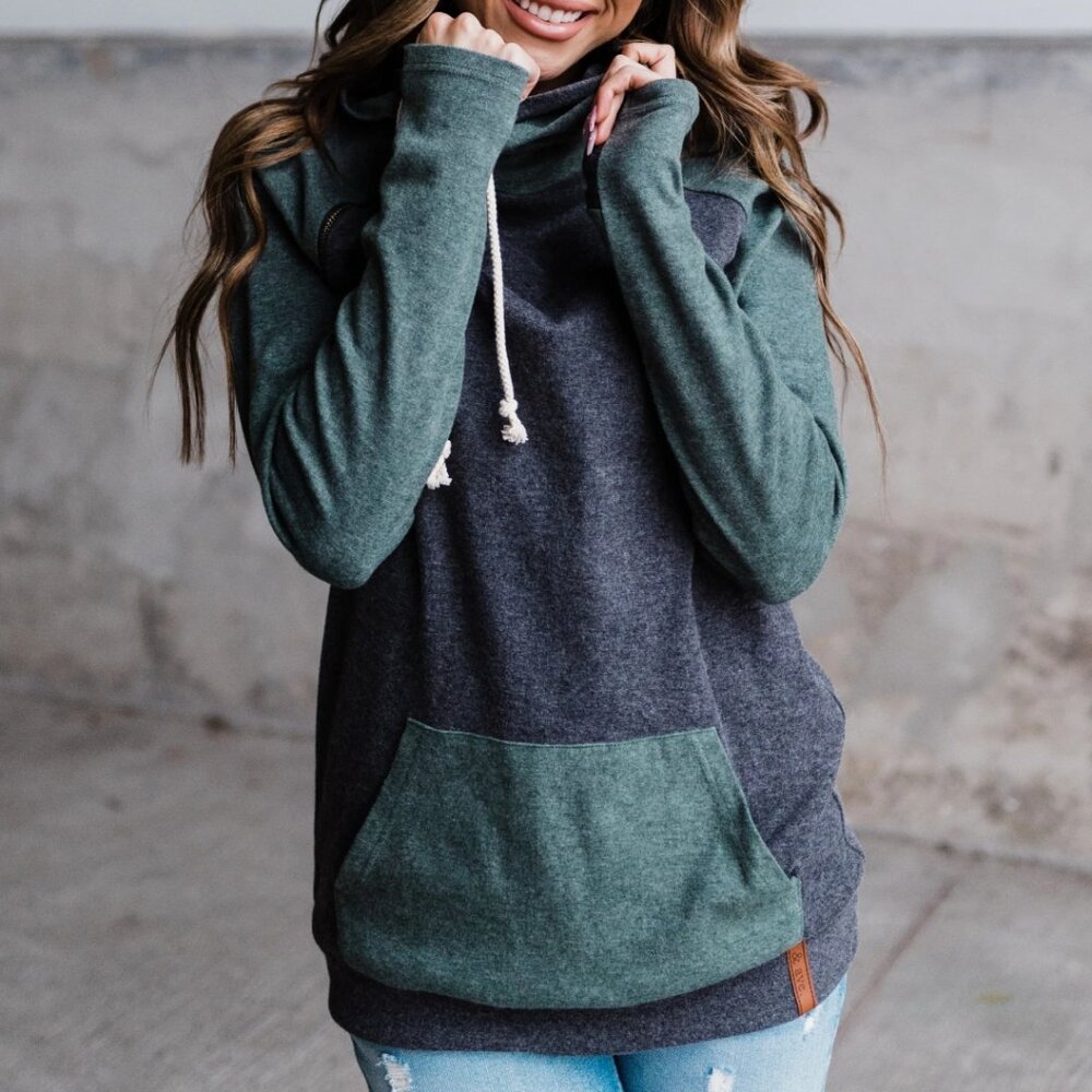 AMPERSAND AVE Two-Tone Green and Charcoal Cozy Hoodie